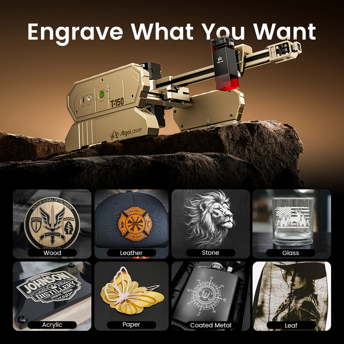 Industrial Laser Etching Machine - เครื่องแกะสลักเลเซอร์แบบคานยื่น Algolaser T150 เครื่องแกะสลักพกพาสำหรับไม้ โลหะ วงแหวน